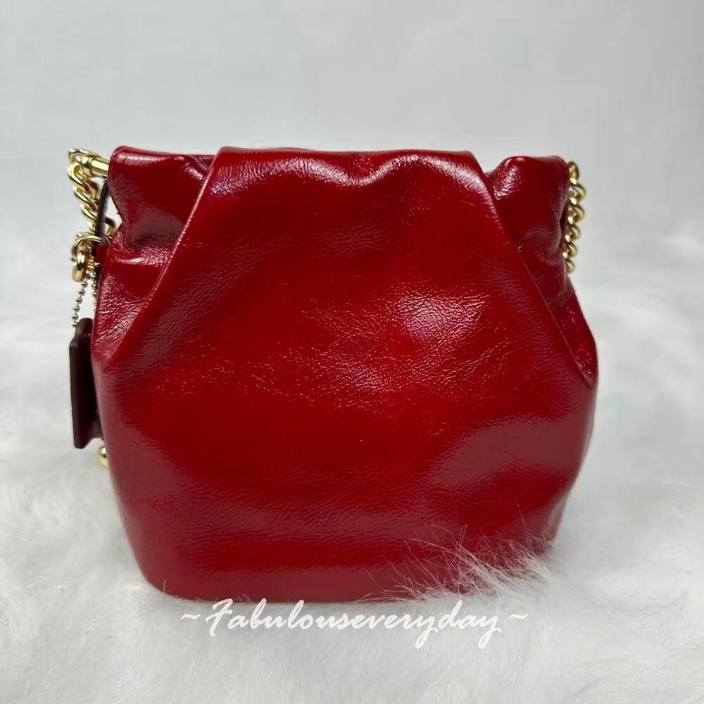 Coach Faye Mini Drawstring Bag In Crinkle Leather/Gold/Dark Cardinal CDB68 NWT - Picture 3 of 8